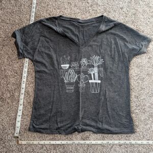 Gray V-Neck T-Shirt with Cactus Print
